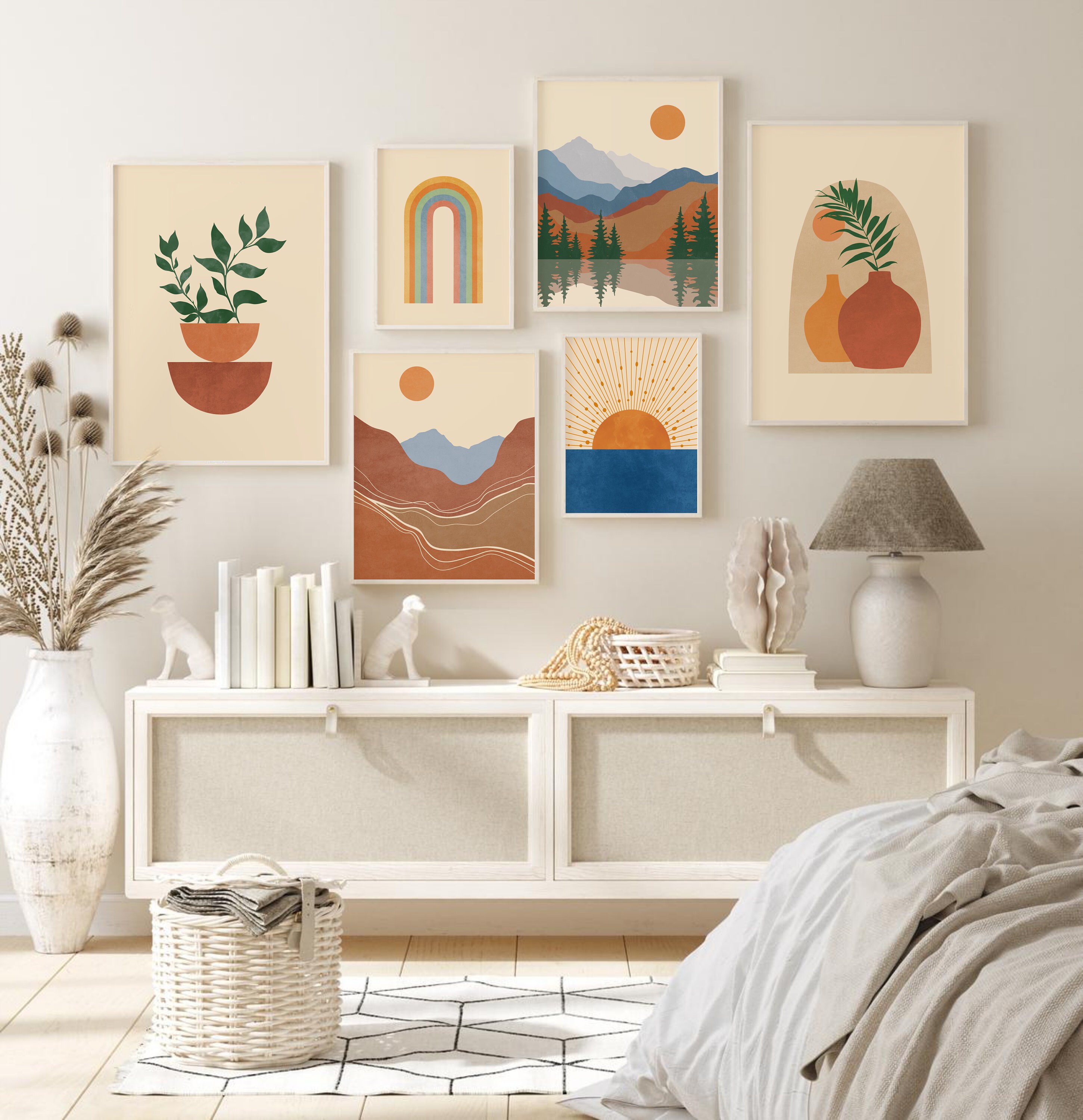 Boho Gallery Wall Set of 6 Prints DIGITAL DOWNLOAD Abstract Etsy
