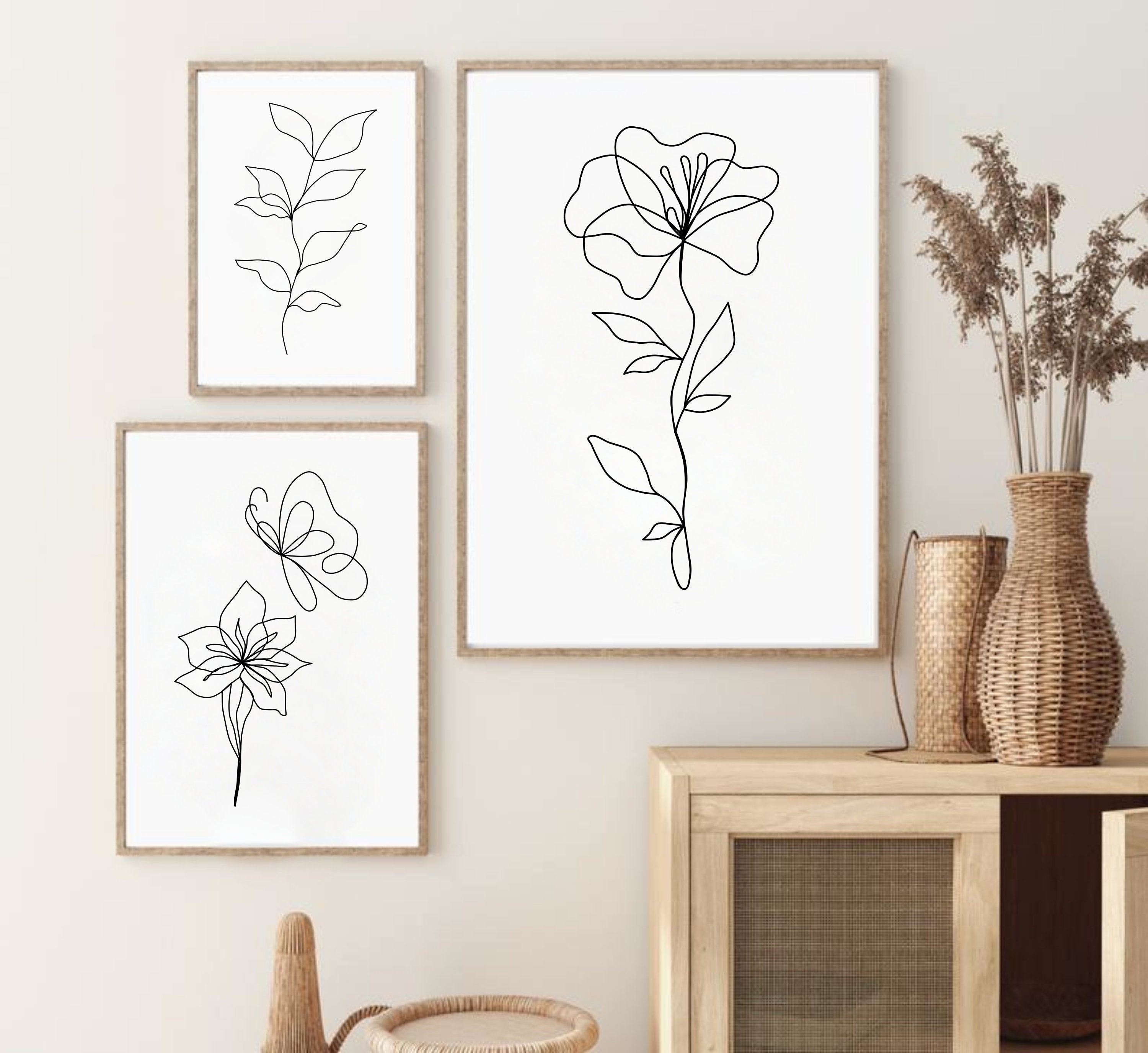 Floral Line Art Prints Set of 3 Flower Line Drawing - Etsy UK