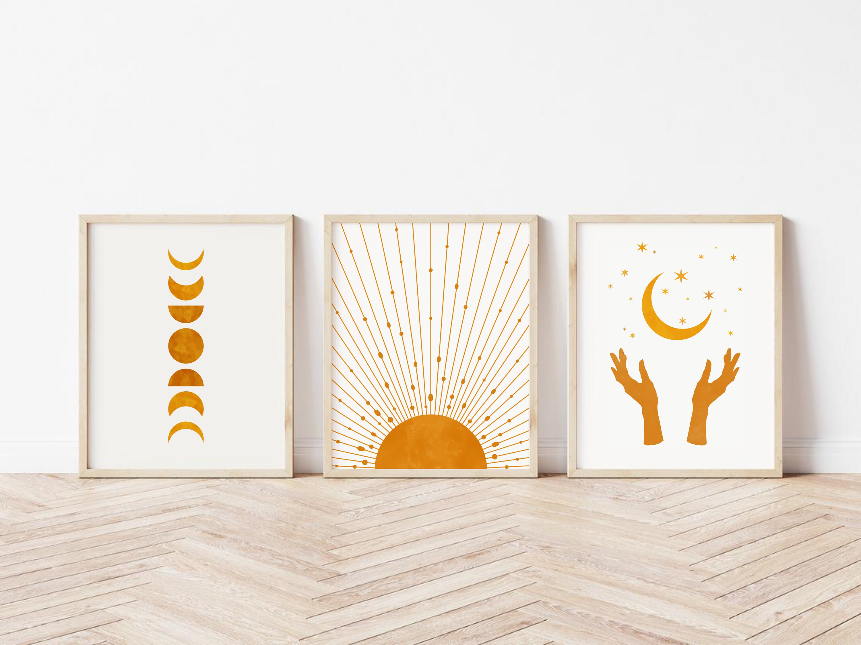 Celestial Prints Set of 3 Sun Moon Stars Printable Wall Art - Etsy UK