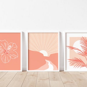 Boho Abstract Set of 3 Prints, PRINTABLE Wall Art, Peachy Boho Wall ...