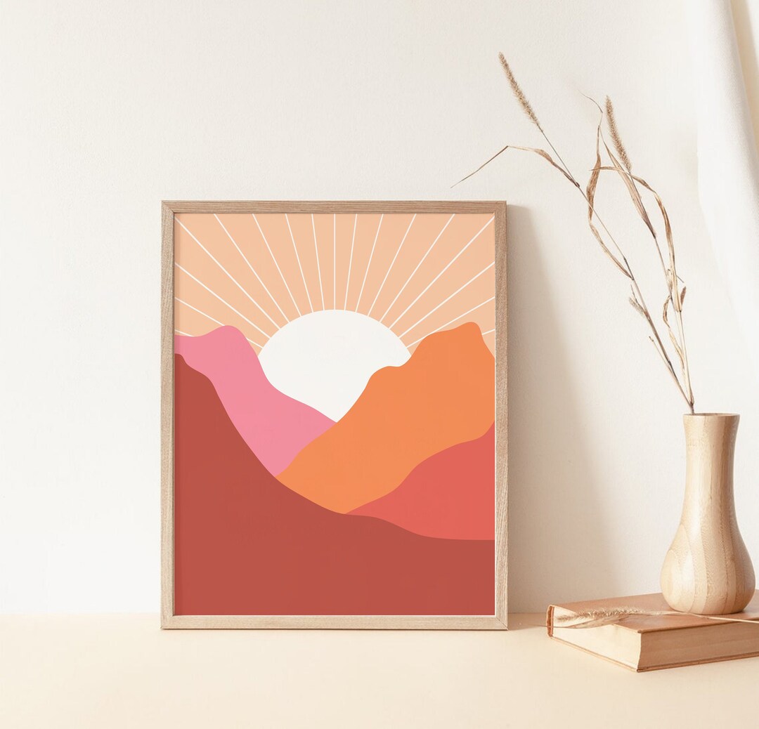 Boho Abstract Landscape Print | Sunrise Art Print | PRINTABLE Wall Art ...