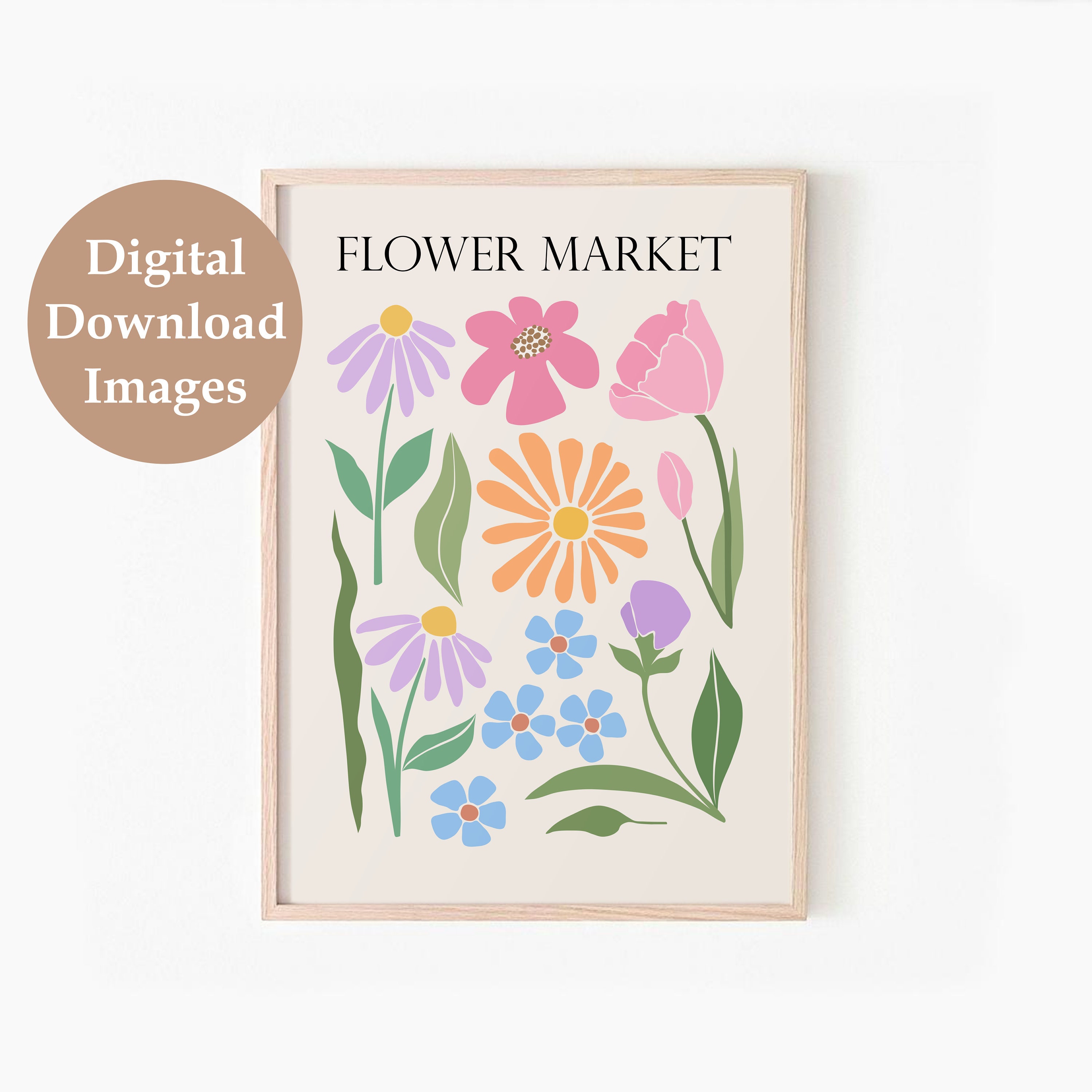 Flower Market Print Set of 3, Abstract Flowers Printable Wall Art ...