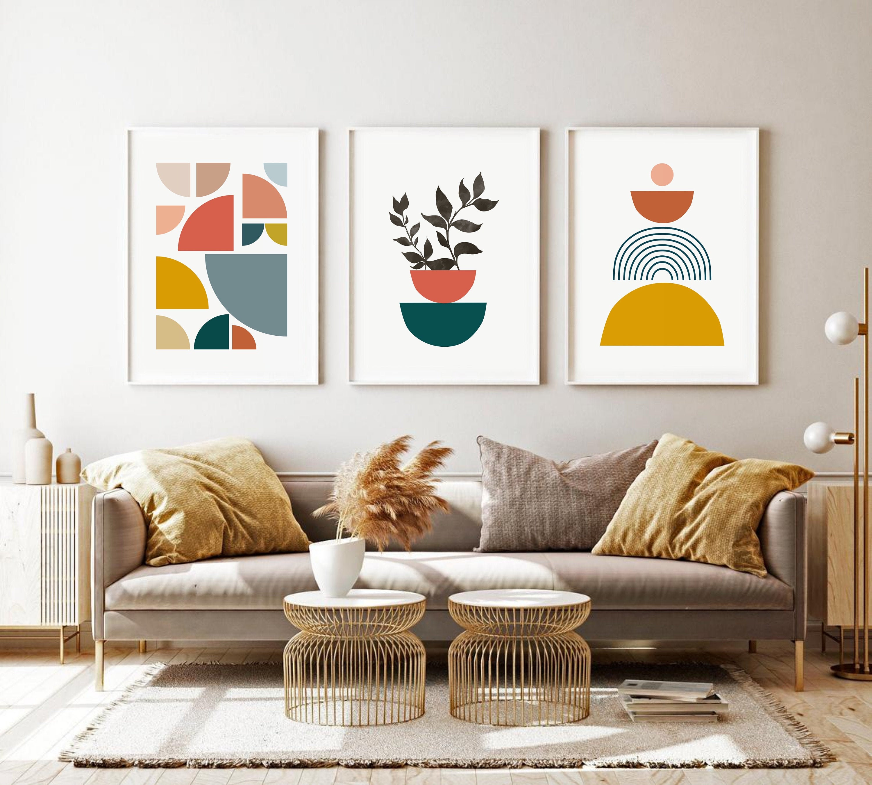 Mid Century Modern Art Prints Set of 3 Geometric Printable - Etsy