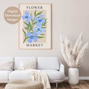 Blue Flower Market Print, Abstract Botanical Printable Wall Art, DIGITAL DOWNLOAD, Matisse Flower Market Poster, Modern Floral Print image 4