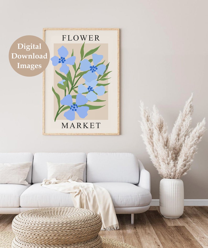 Blue Flower Market Print, Abstract Botanical Printable Wall Art, DIGITAL DOWNLOAD, Matisse Flower Market Poster, Modern Floral Print image 4