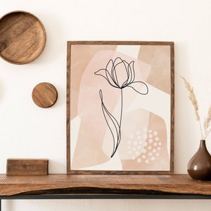 Neutral Botanical Print Set of 3, Abstract Boho Botanical Line Art ...