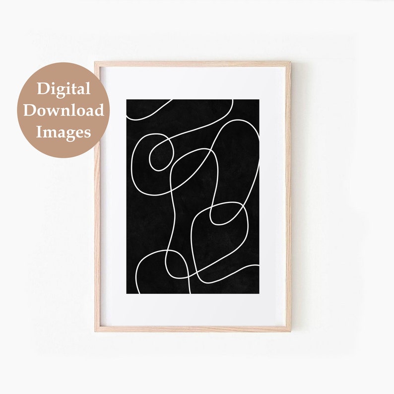 Svartvitt minimalistiskt tryck set om 2, abstrakt linjekonst, digital nedladdning, klotterlinjeteckningsaffischset, utskrivbar väggkonst bild 3