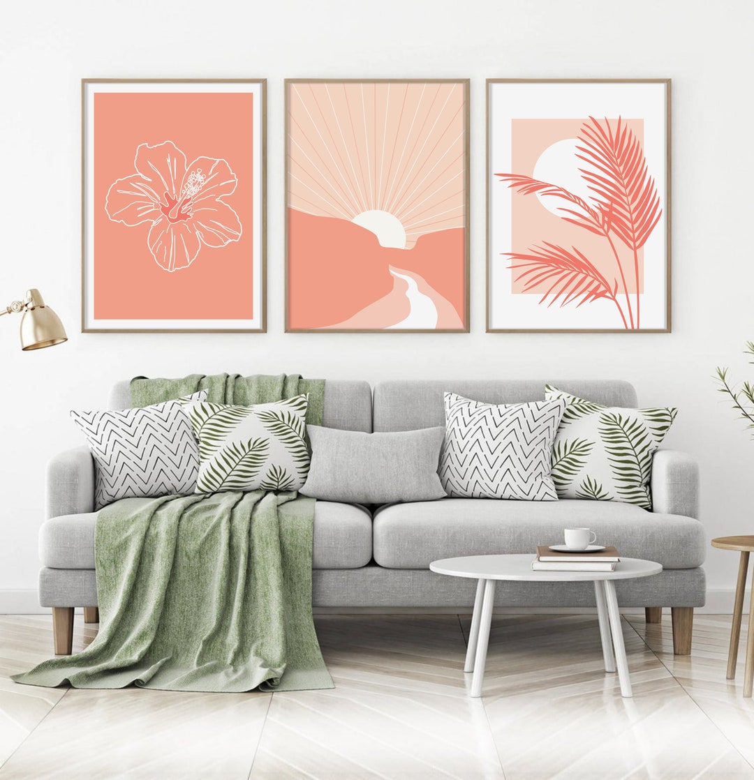 Boho Abstract Set of 3 Prints, PRINTABLE Wall Art, Peachy Boho Wall ...