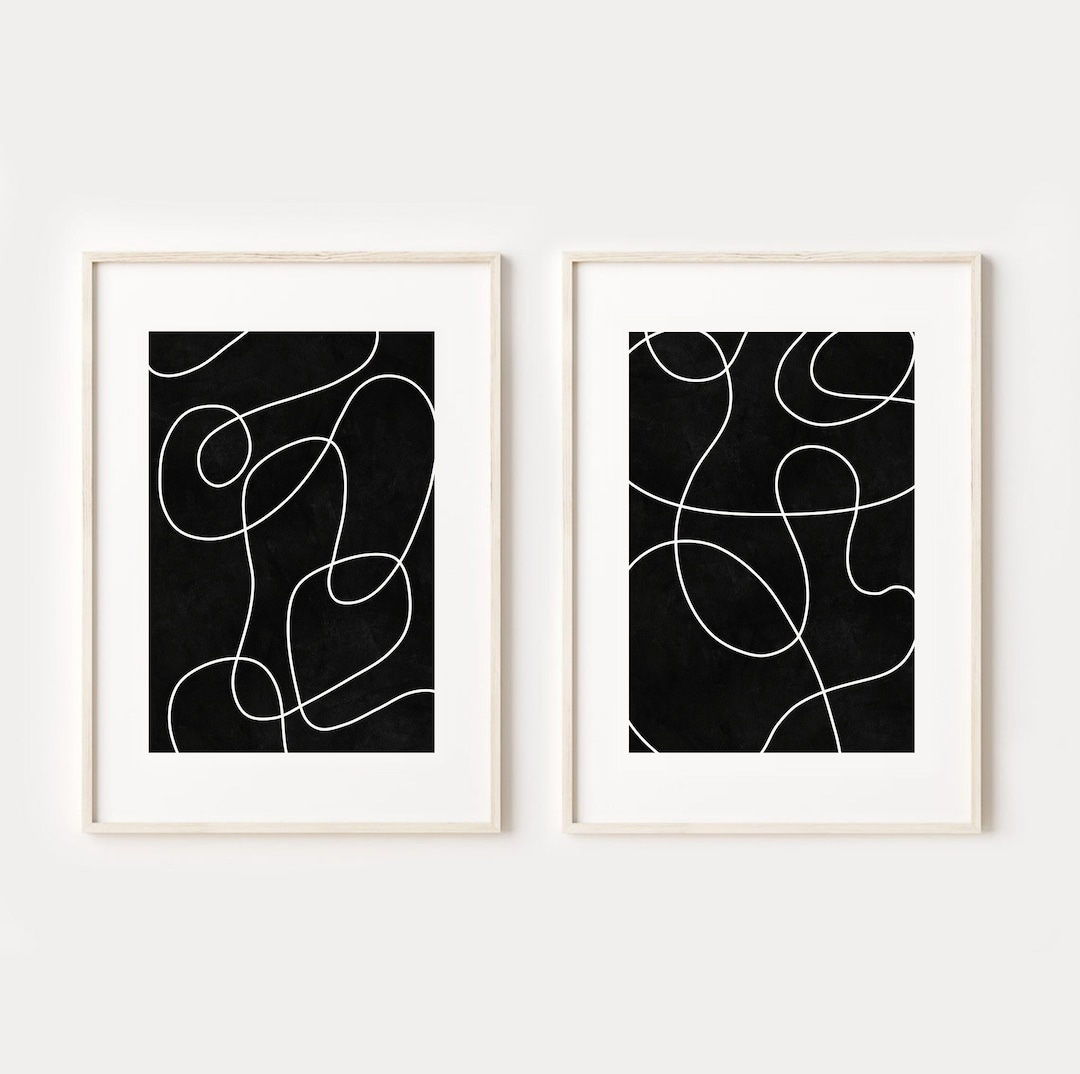 Black and White Minimalist Print Set of 2, Abstract Line Art, DIGITAL ...