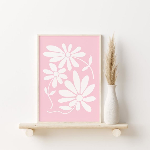 Pastel Pink Floral Print Abstract Flowers Printable Wall Art | Etsy