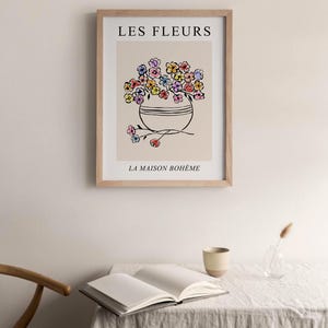 Les Fleurs Print, French Wall Art, DIGITAL DOWNLOAD, Abstract Flowers in Vase Print, Matisse Style Floral Line Drawing, Floral Wall Decor image 4