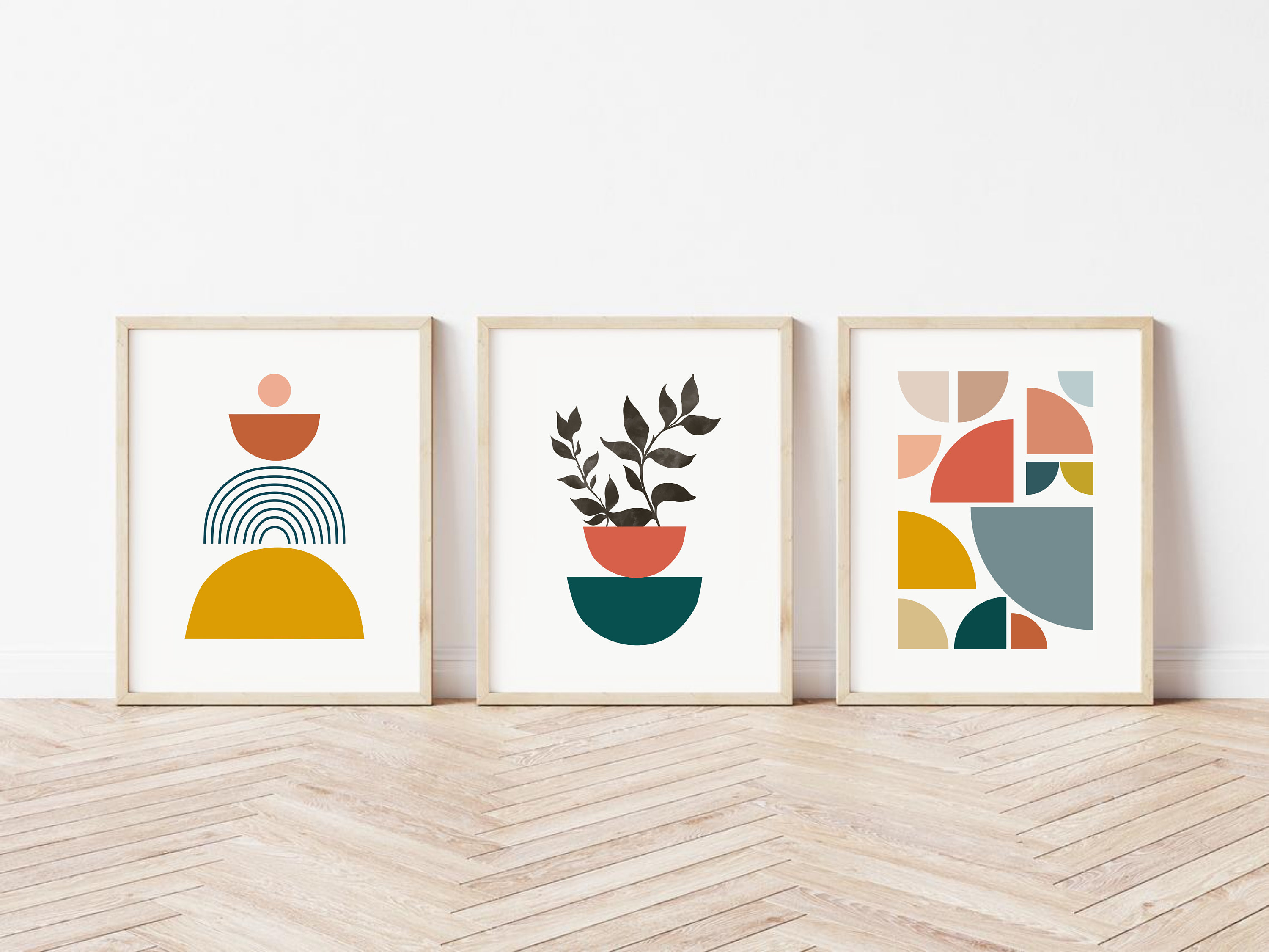 Mid Century Modern Art Prints Set of 3 Geometric Printable - Etsy