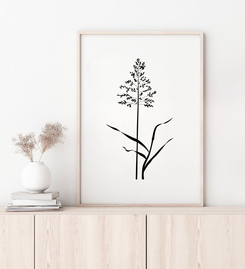 Black and White Botanical Art Set of 3 Prints Neutral Grass Etsy