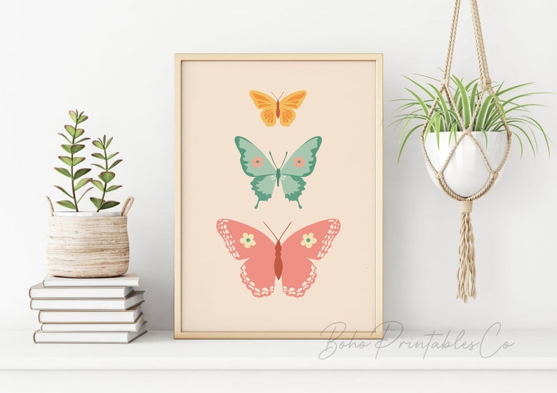 Retro Butterfly Print, Boho Butterfly Printable Wall Art, DIGITAL ...