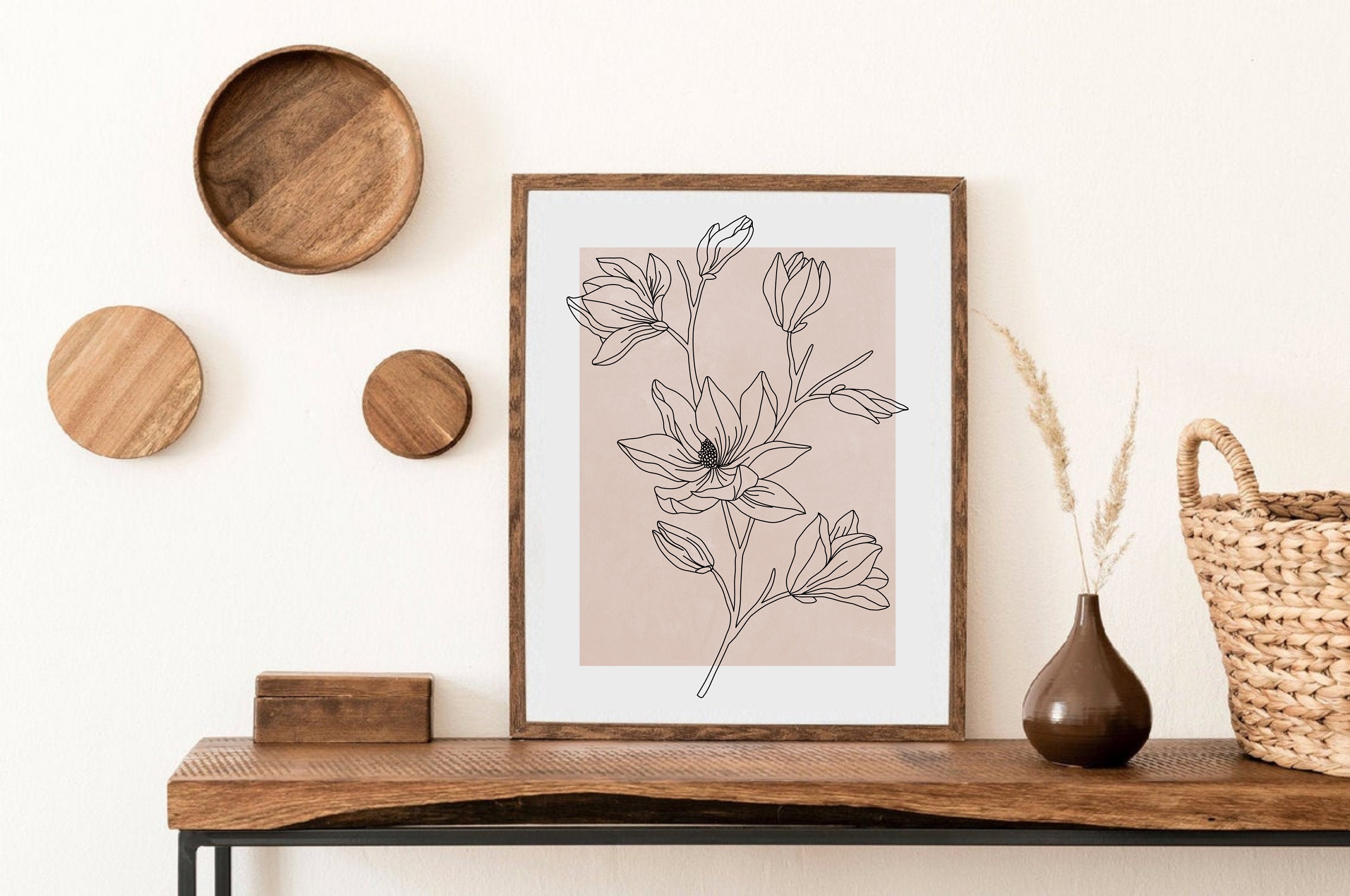 Botanical Line Art Print, Printable Wall Art, Neutral Tone Floral Line ...