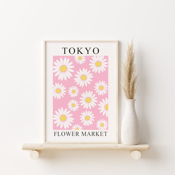 Flower Market Print, Pink Daisy Print, DIGITAL DOWNLOAD, Tokyo Flower Market Poster, Floral Printable Wall Art, Pastel Danish Decor
