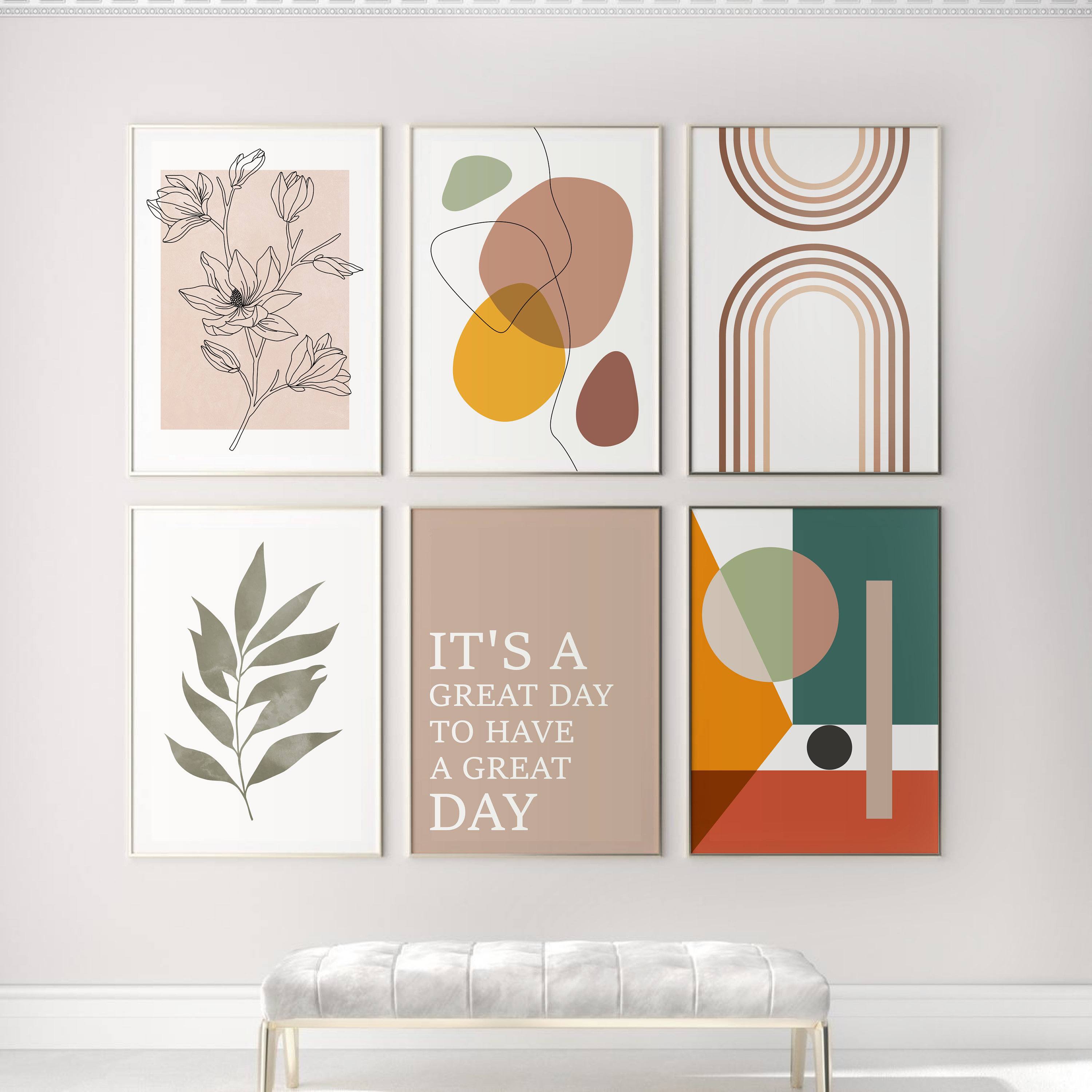 Mid Century Modern Art Print Set of 6, Gallery Wall Set, Geometric ...