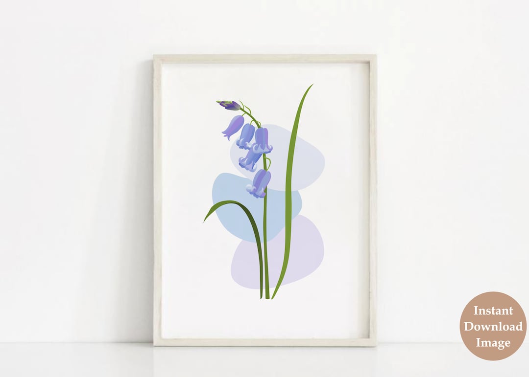 Bluebell Flower Printable Wall Art, Abstract Floral Print, Blue Floral ...
