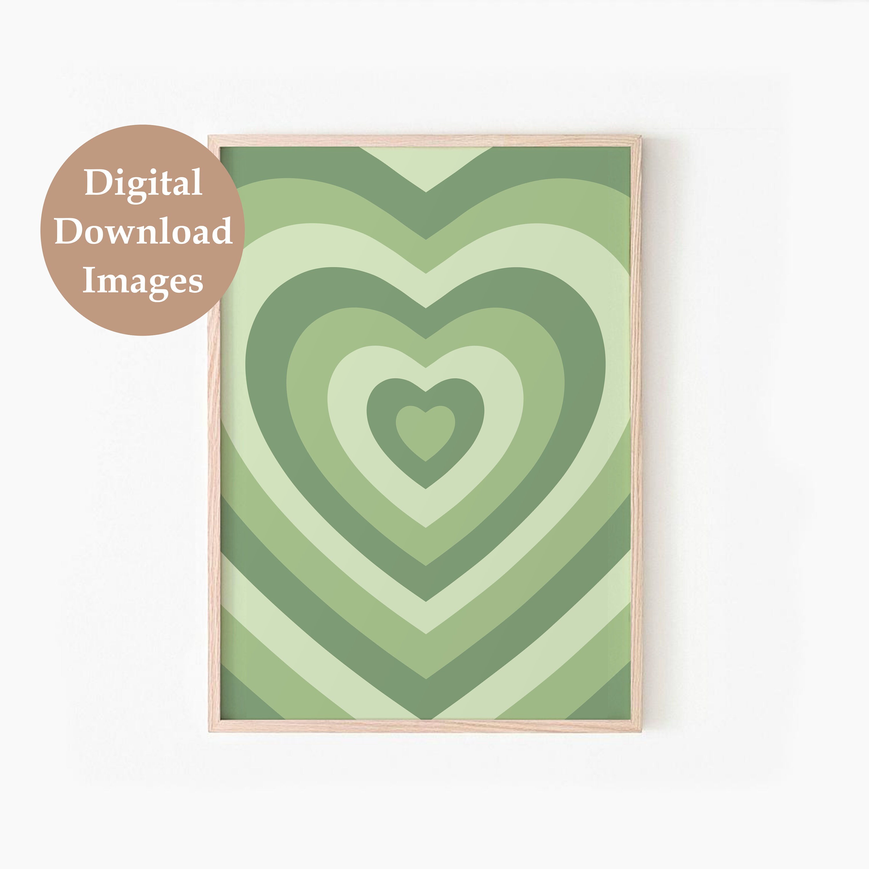 Sage Green Retro Heart Print, DIGITAL DOWNLOAD, Psychedelic Heart — free download