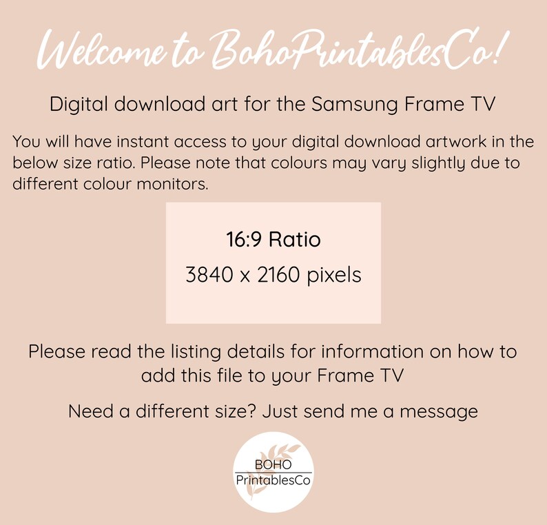 K&ouml;nnte beinhalten: Digitaler Download-Kunstdruck f&uuml;r Samsung Frame TV im 16:9-Format, 3840 x 2160 Pixel. Sie erhalten sofortigen Zugriff auf Ihren digitalen Download-Kunstdruck. Bitte beachten Sie, dass die Farben je nach Monitor leicht abweichen k&ouml;nnen. Boho Printables Co.