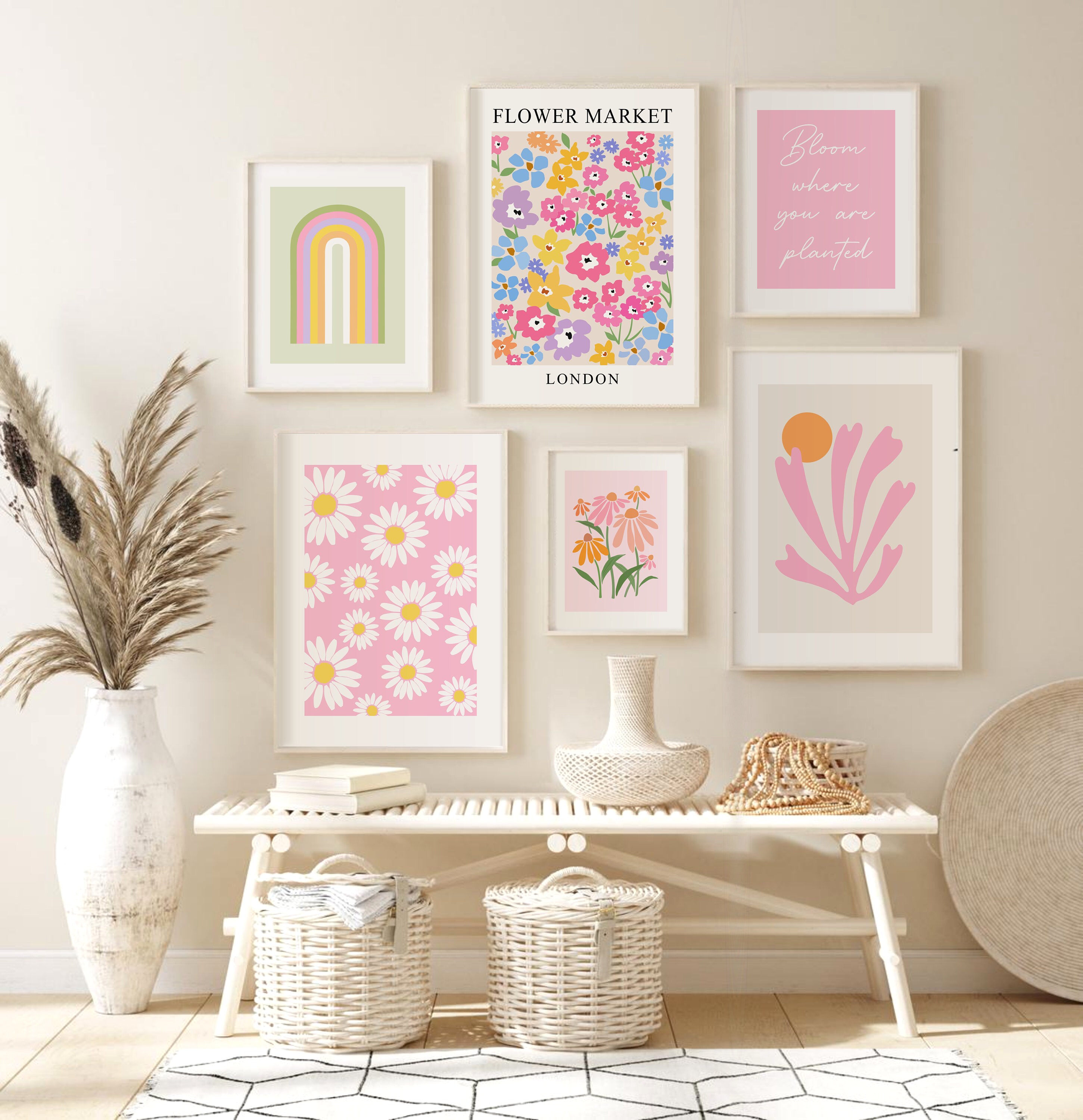 Pink Gallery Wall Set Floral Art Print Set of 6 DIGITAL Etsy