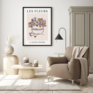 Les Fleurs Print, French Wall Art, DIGITAL DOWNLOAD, Abstract Flowers in Vase Print, Matisse Style Floral Line Drawing, Floral Wall Decor image 7