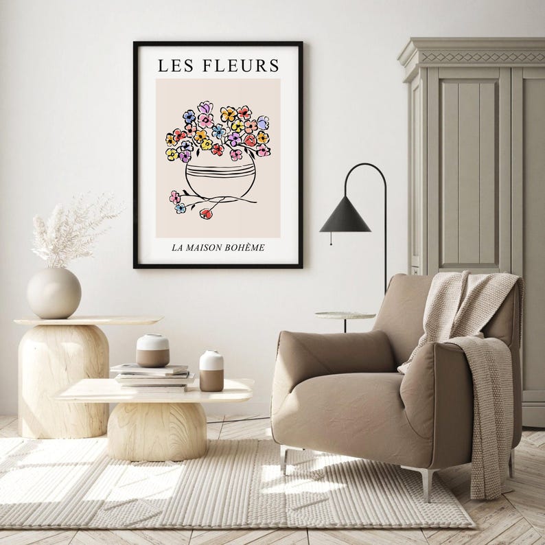 Les Fleurs Print, French Wall Art, DIGITAL DOWNLOAD, Abstract Flowers in Vase Print, Matisse Style Floral Line Drawing, Floral Wall Decor image 7