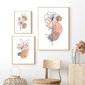 Abstract Flower Line Art Prints, Set of 3 Minimal Floral Line Drawing ...