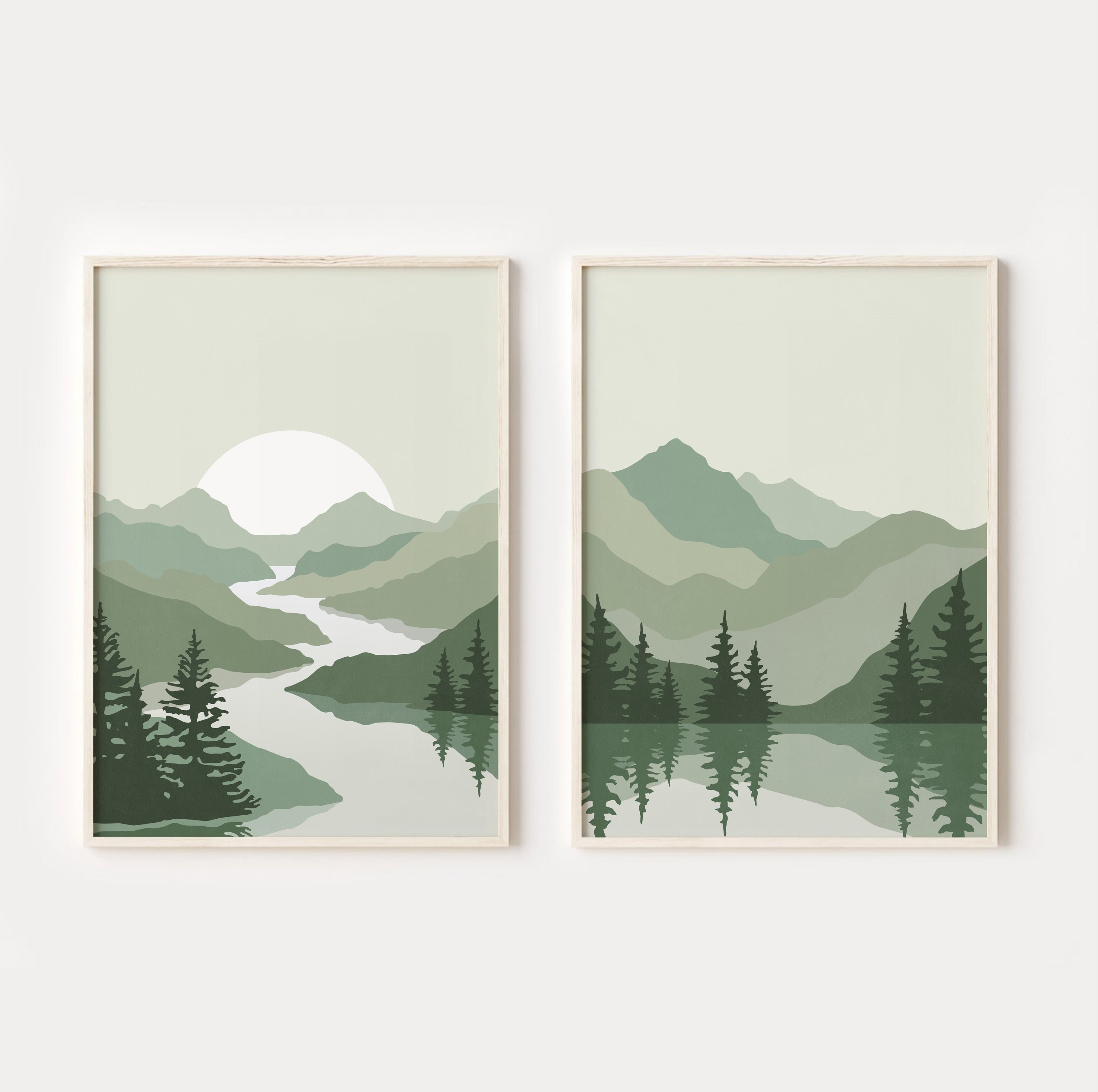 Sage Green Landscape Prints Set of 2, DIGITAL DOWNLOAD, Abstract