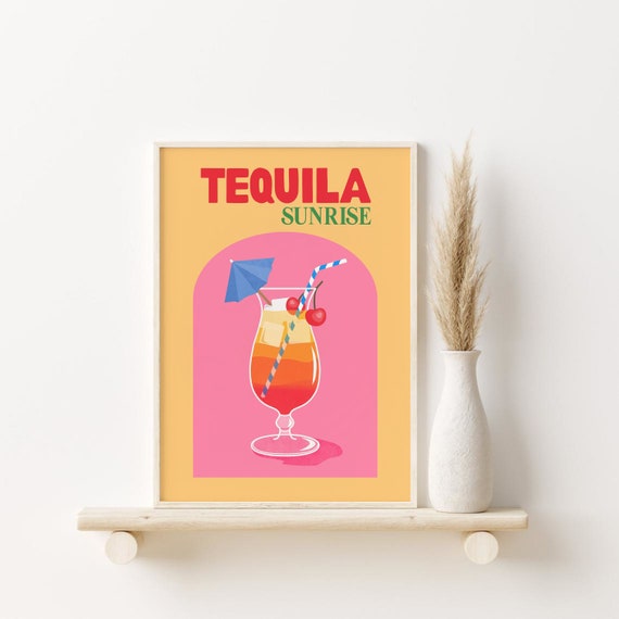 Tequila Print, Retro Cocktail Print, DIGITAL DOWNLOAD, Trendy Bar Wall Art, Retro Cocktail Poster, Colourful Wall Art, Printable Wall Art