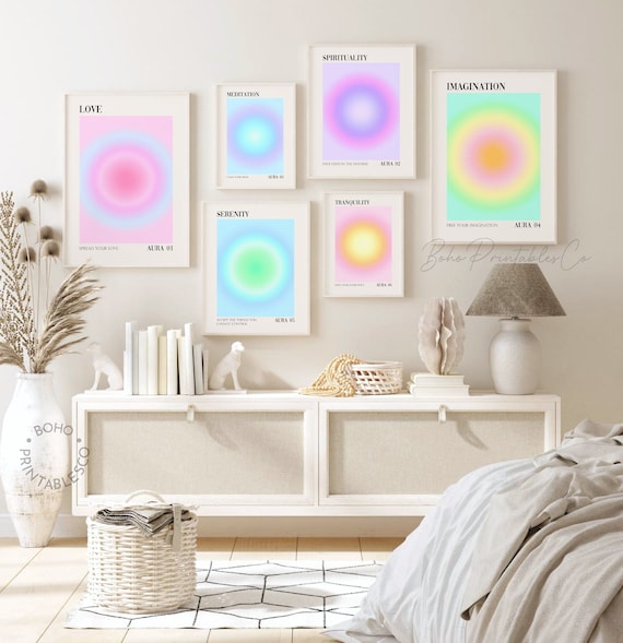 Gradient Aura Print Set of 6, Spiritual Affirmation Printable Wall Art, DIGITAL DOWNLOAD, Positive Energy Wall Art, Aura Gallery Wall Set