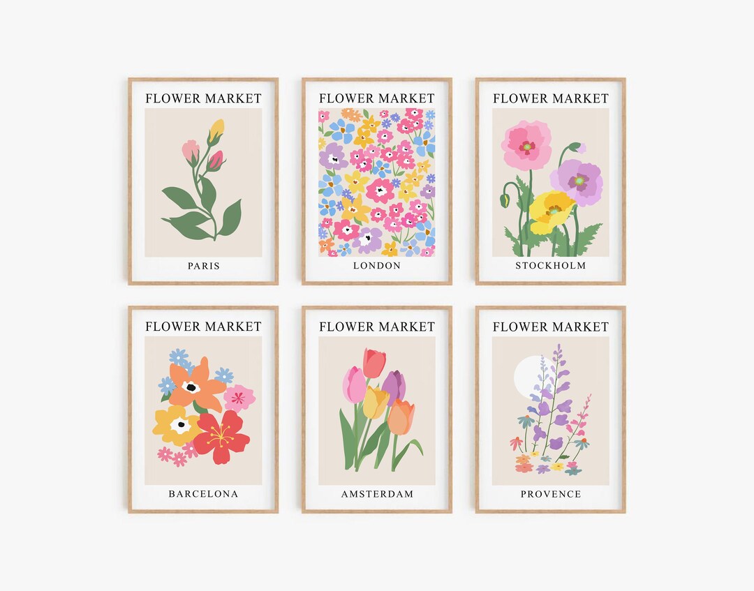 Flower Market Gallery Wall Set of 6 Prints, DIGITAL DOWNLOAD, Flower ...
