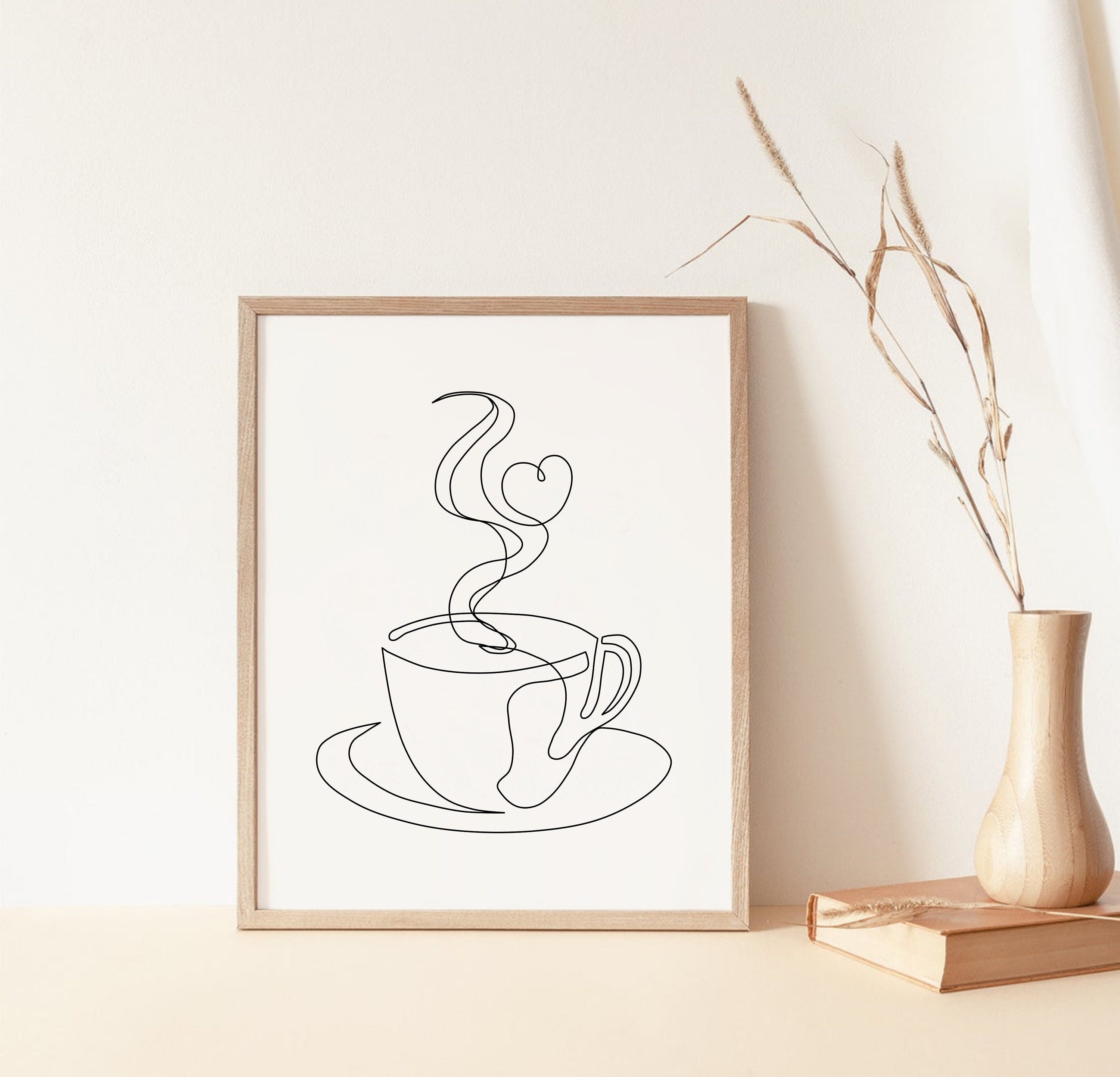 Black & White Minimalist Drawing Coffee Cup Art Board Print for Sale by  brabikate