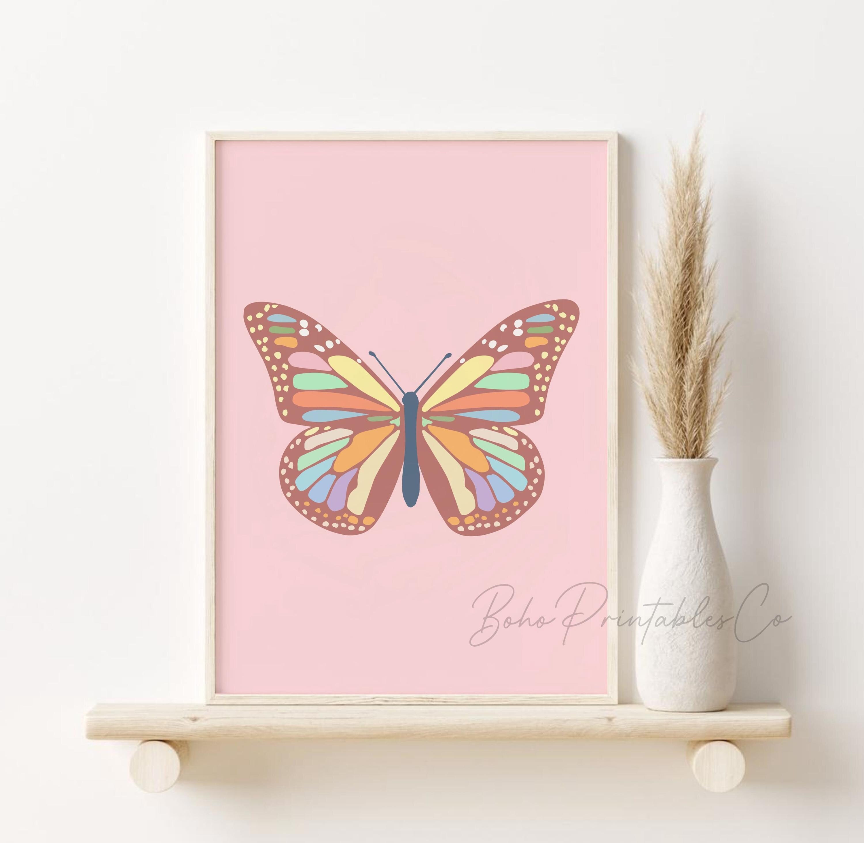 Pink Butterfly Print, Boho Butterfly Printable Wall Art, DIGITAL ...