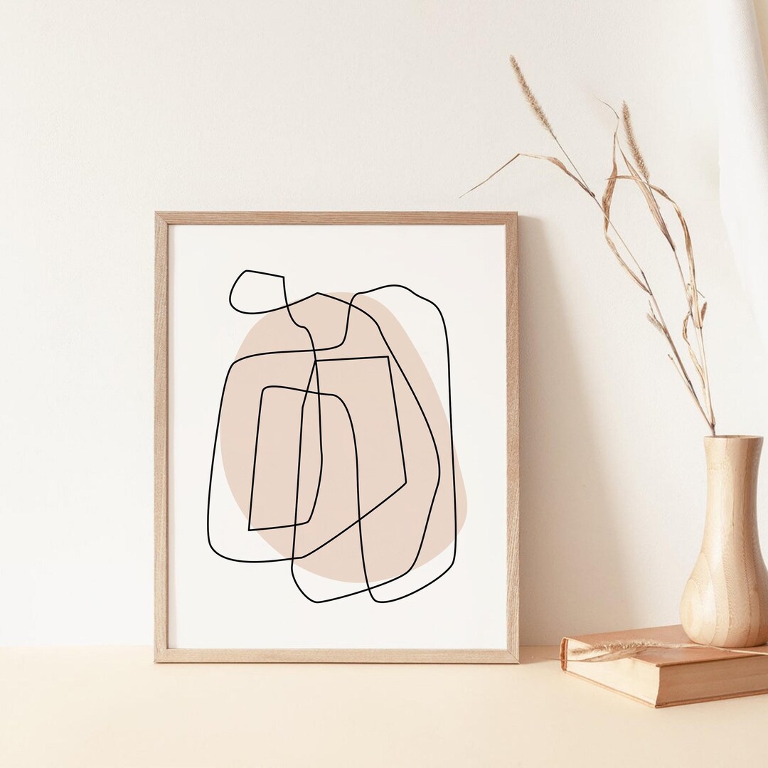 Abstract Line Drawing One Line Abstract Print Neutral Beige
