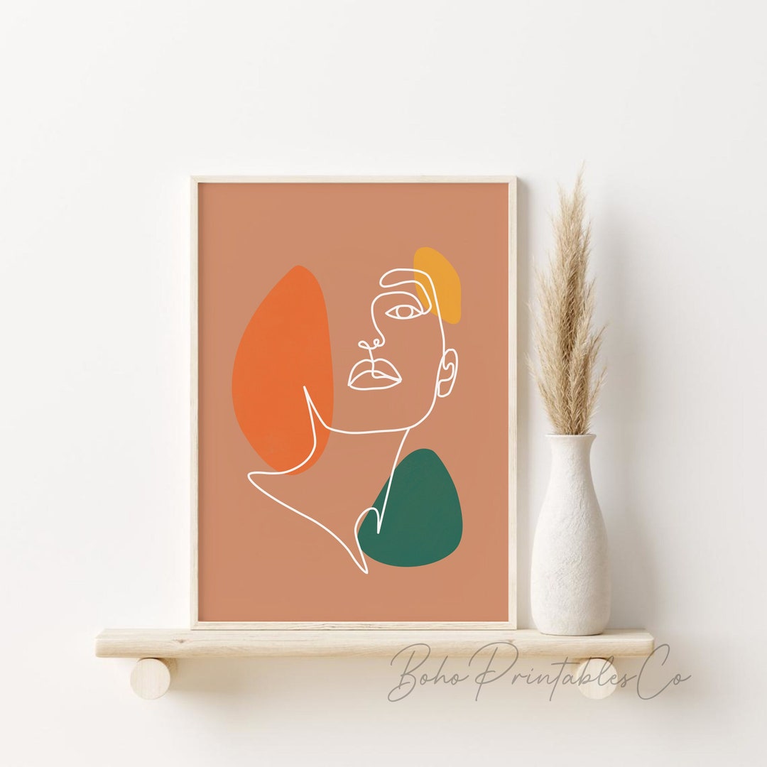 Abstract Face Line Art Print, Boho PRINTABLE Wall Art, DIGITAL DOWNLOAD ...