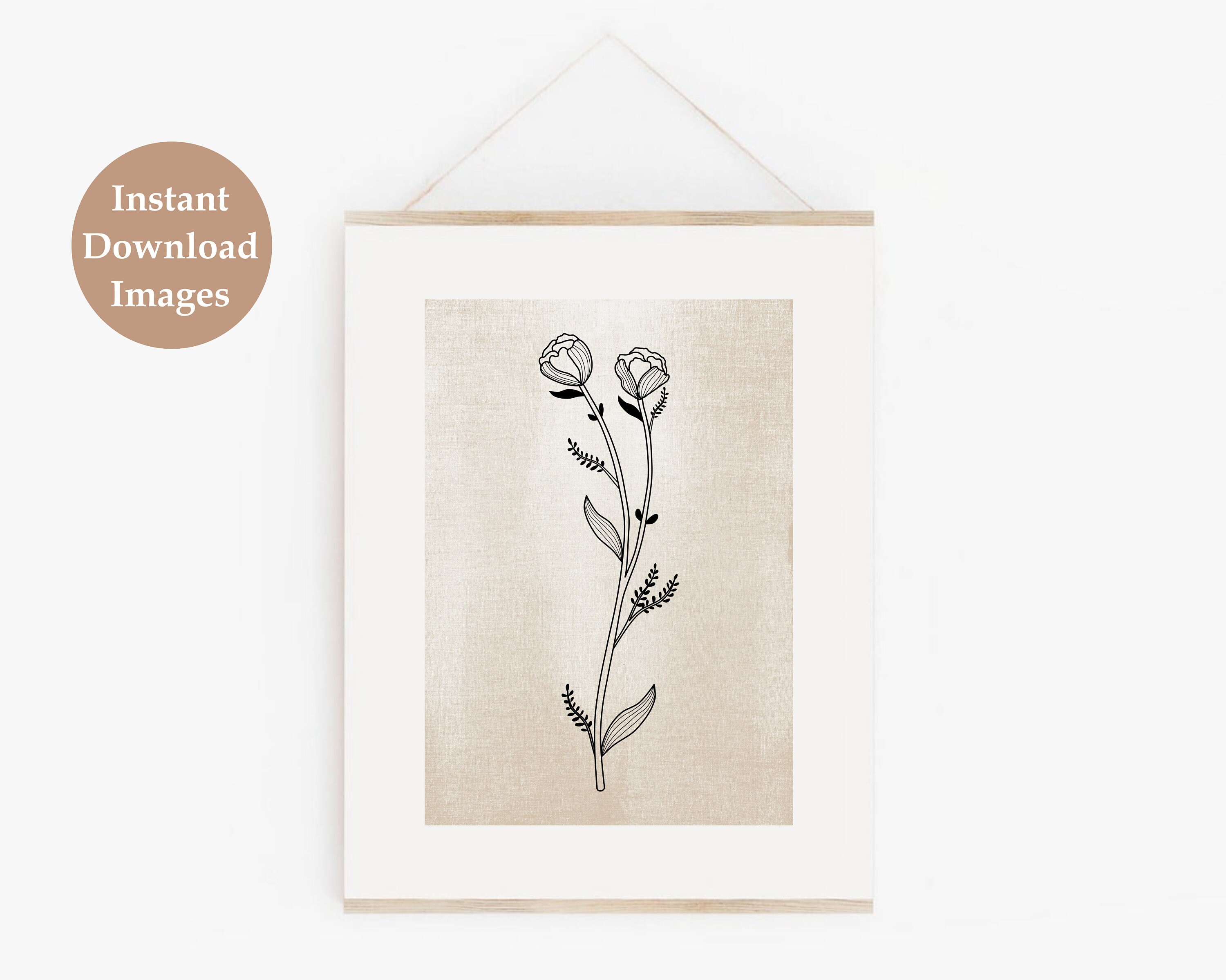 Botanical Line Art Print Set of 5, Neutral Printable Wall Art, Minimal ...