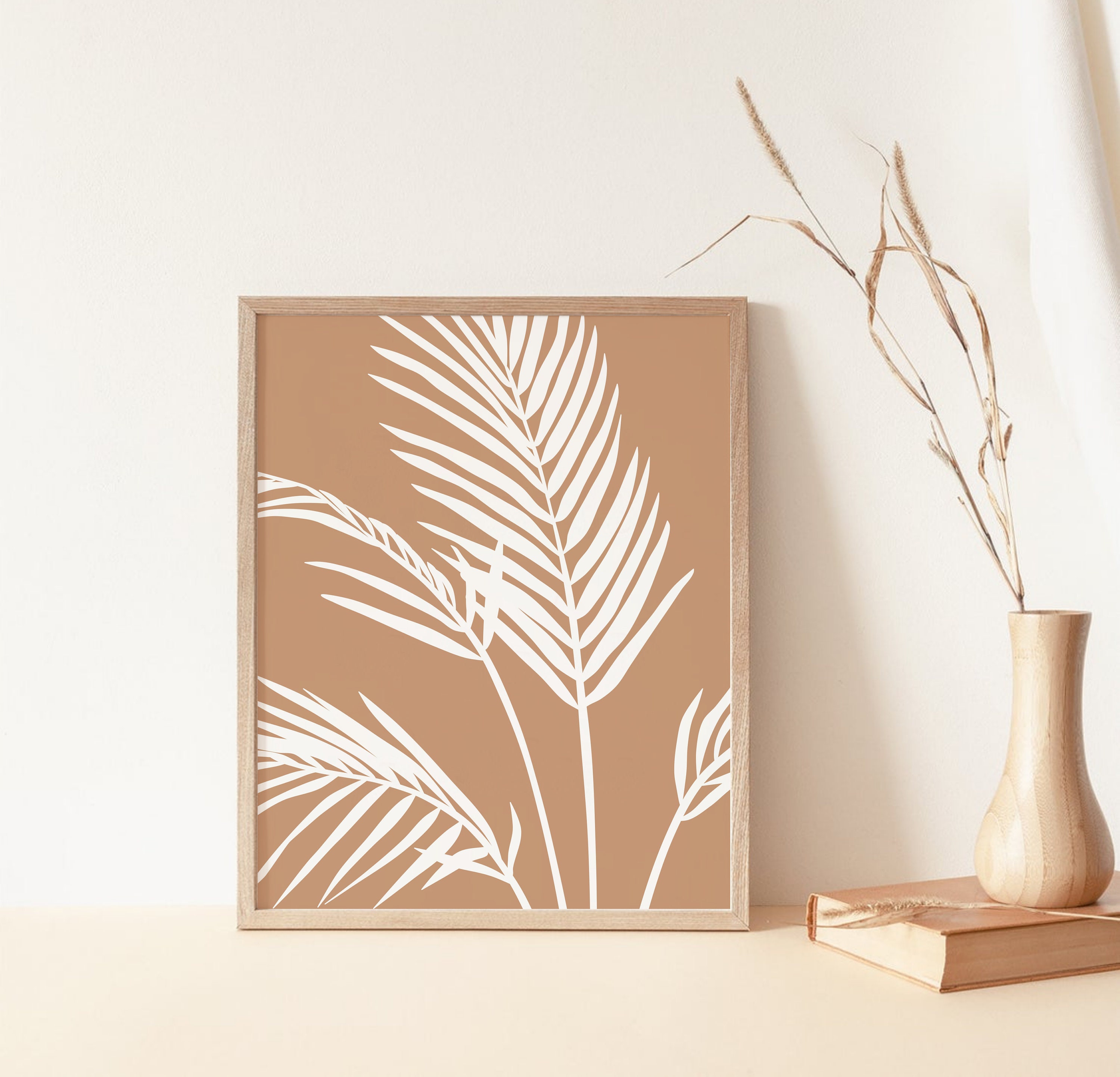 Palm Leaf Printable Wall Art, Modern Botanical Wall Art Neutral Beige ...