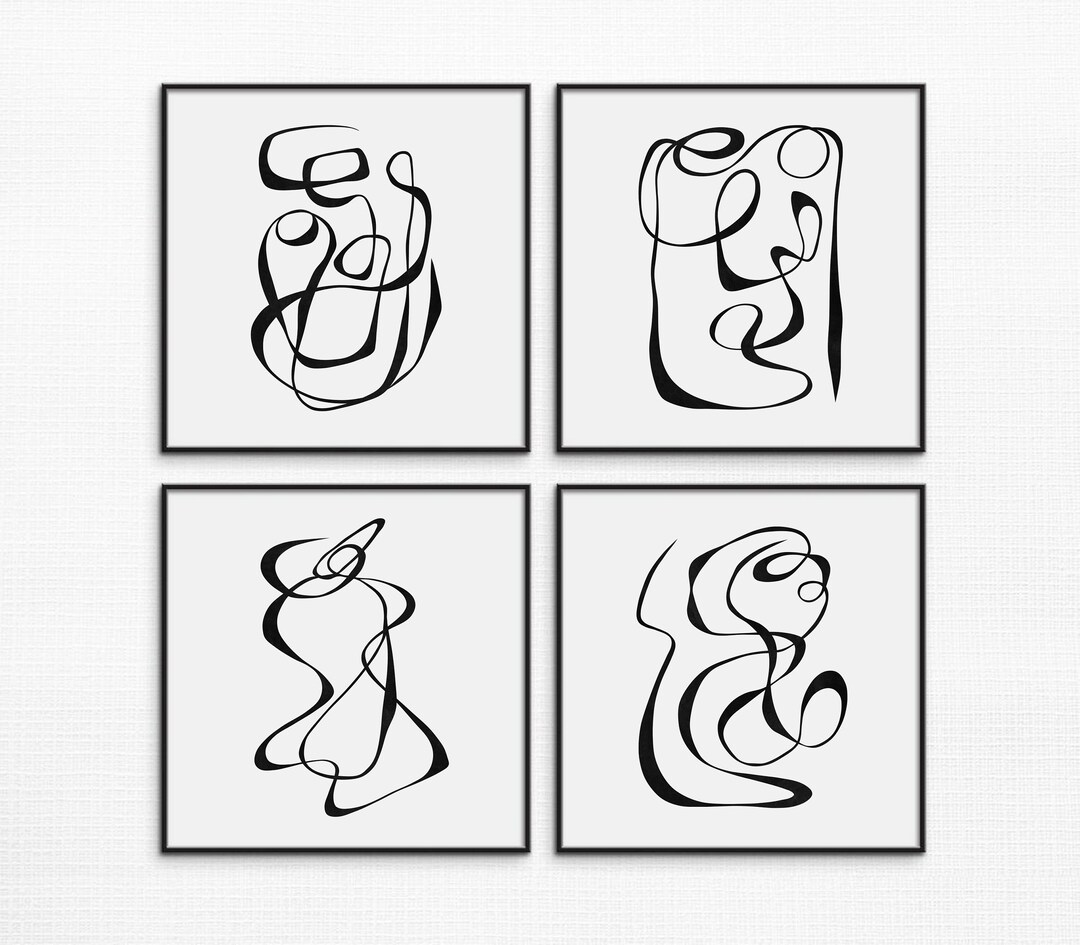 Set Of 4 Square Prints Modern Printable Wall Art Black And White Line set-of-4-square-prints-modern-printable-wall-art-black-and-white-line