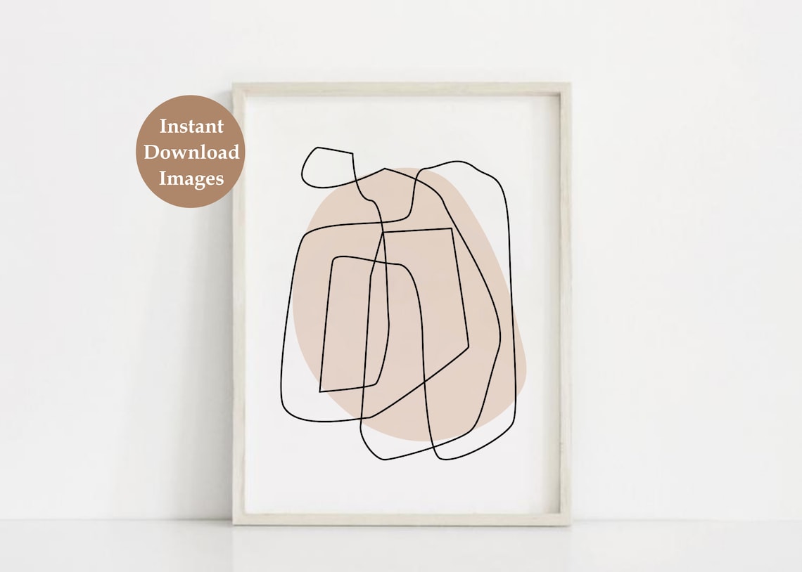 Abstract Line Art Set of 3 Prints, Neutral Printable Wall Art, Beige ...