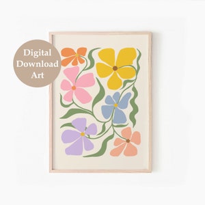 Boho Abstract Flowers Print Set of 3, Colorful Botanical Gallery Wall ...
