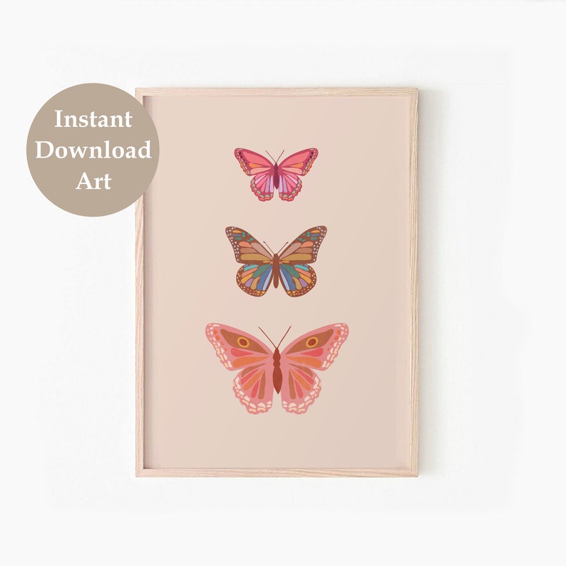 Boho Butterfly Printable Wall Art, Butterflies Print Set of 2 DIGITAL ...