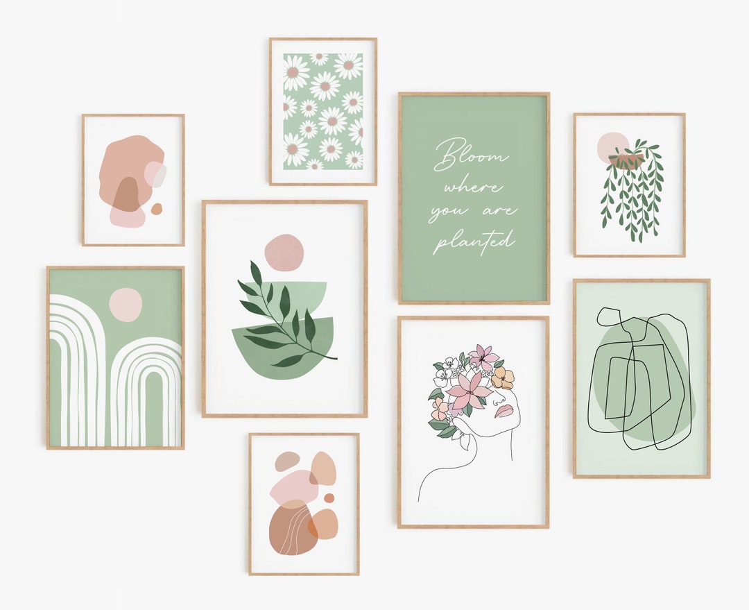 Botanical Gallery Wall Set, Sage Green Blush Pink Terracotta Print Set ...