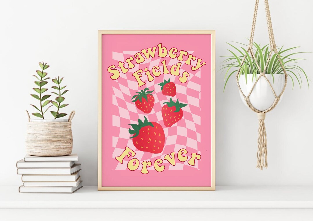 Strawberry Fields Forever Print, Retro Printable Wall Art, DIGITAL