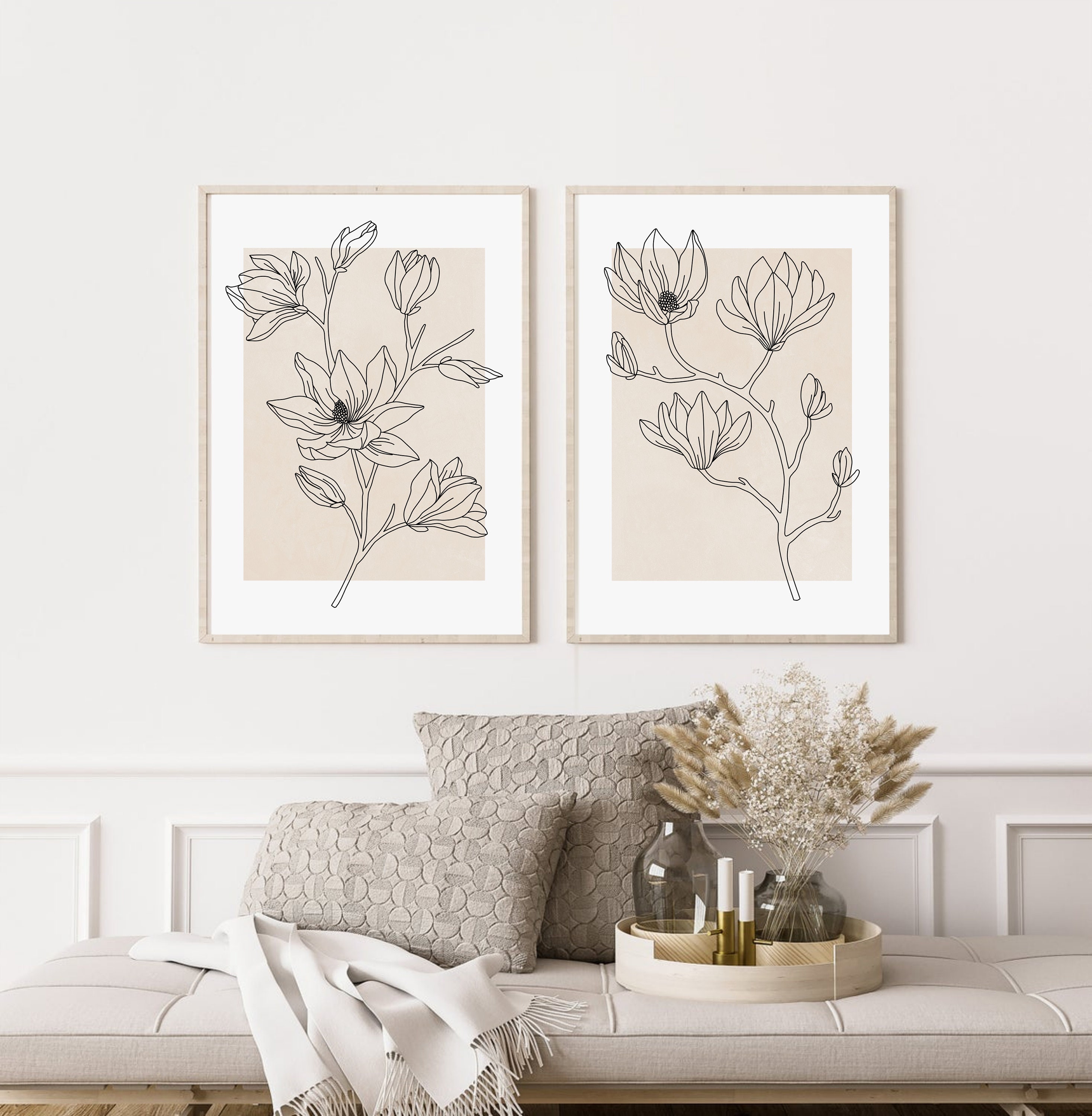 Beige Floral Line Art Print Set of 2 DIGITAL DOWNLOAD | Etsy