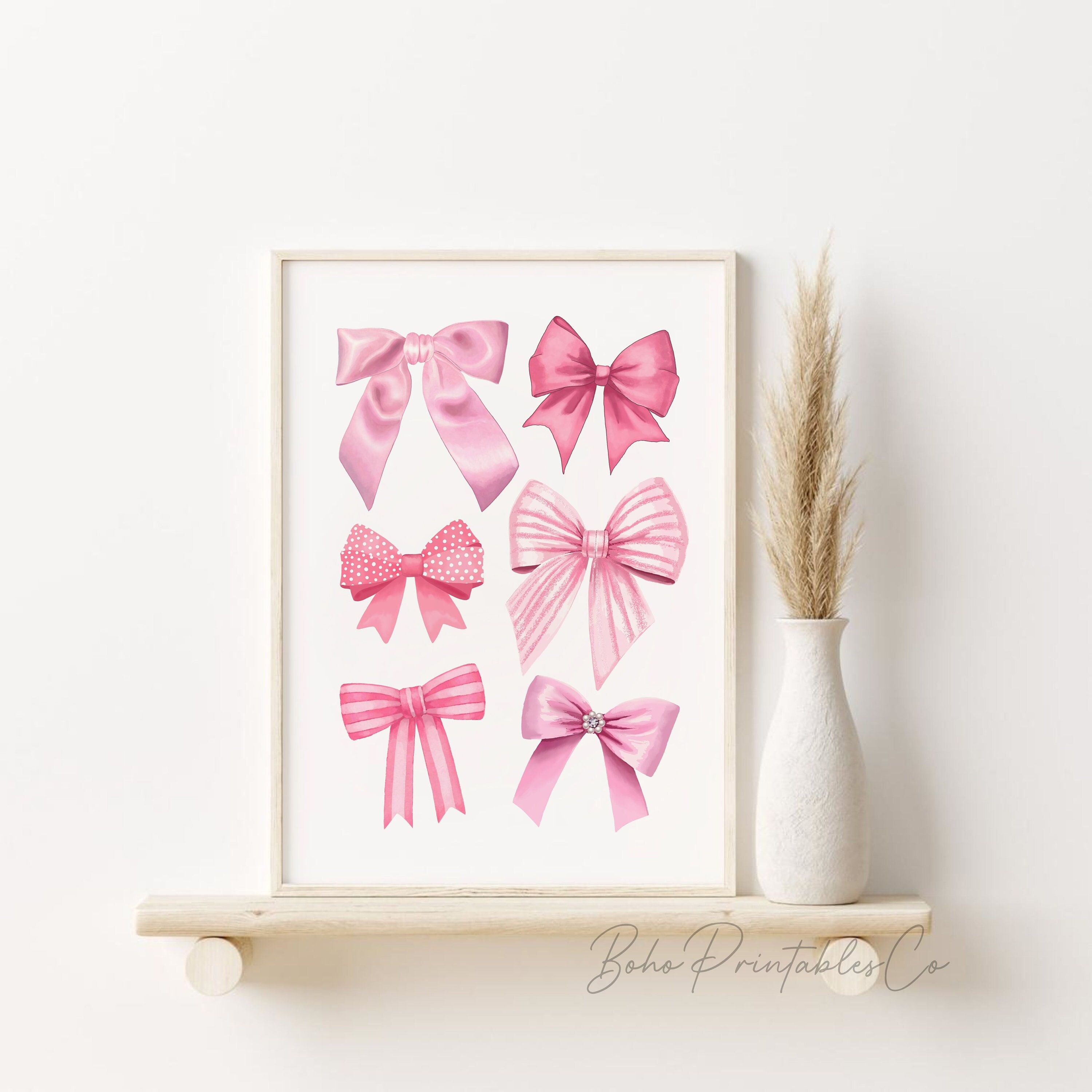 Pink Ribbons Print, Coquette Pink Bows Printable Wall Art, Preppy ...