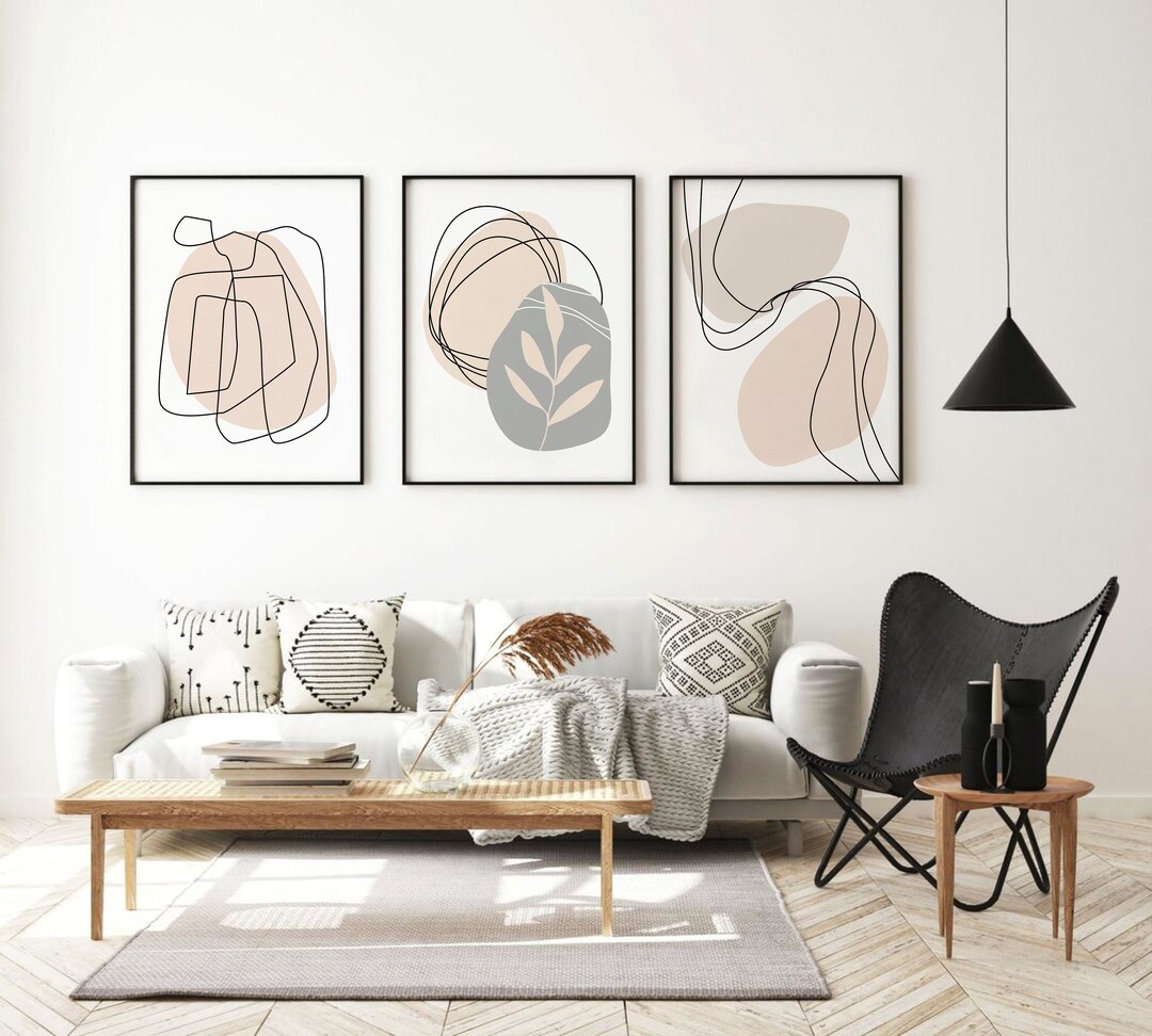 Abstract Line Art Set of 3 Prints, Neutral Printable Wall Art, Beige ...