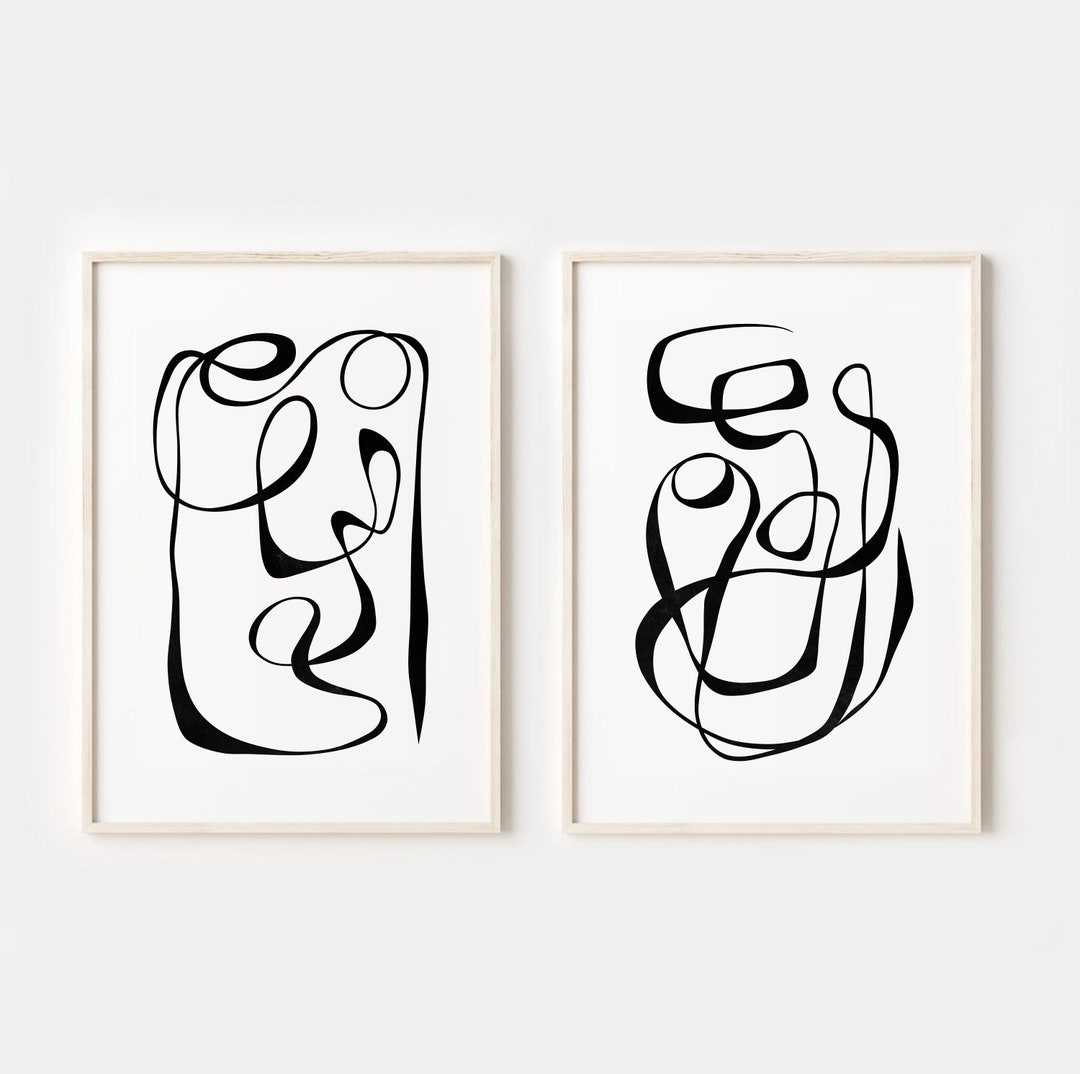 Black and White Abstract Line Art Prints Set of 2 DIGITAL - Etsy Australia