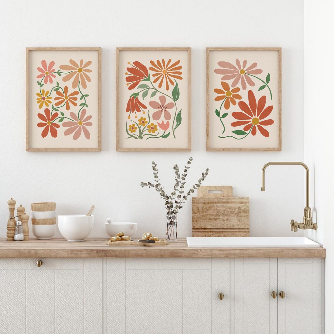Boho Abstract Flowers Print Set of 3, DIGITAL DOWNLOAD, Floral Gallery ...