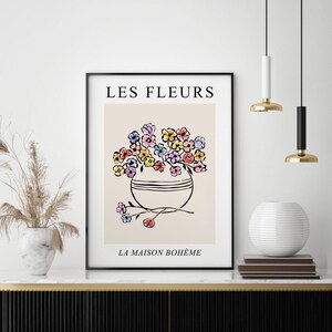 Les Fleurs Print, French Wall Art, DIGITAL DOWNLOAD, Abstract Flowers in Vase Print, Matisse Style Floral Line Drawing, Floral Wall Decor image 2